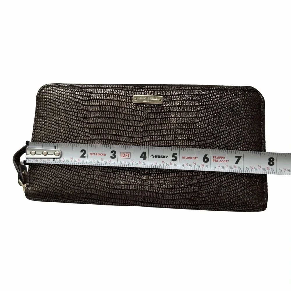 Kate Spade Snakeskin Embossed‎ Leather Metallic Zip Large Wallet in Brown/Gold